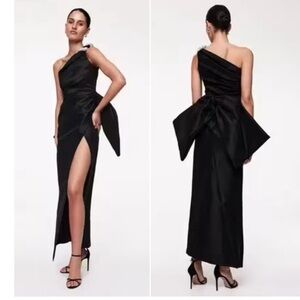 Rachel Gilbert One Shoulder Marco Gown in Navy